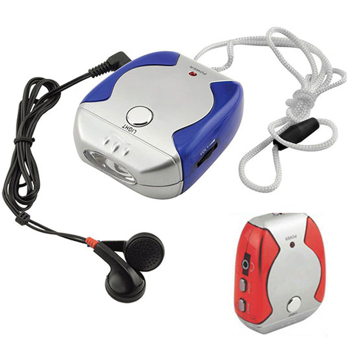 1 FM Radio Flashlight Lanyard Stereo Earbuds Portable Hand Held Battery Operated