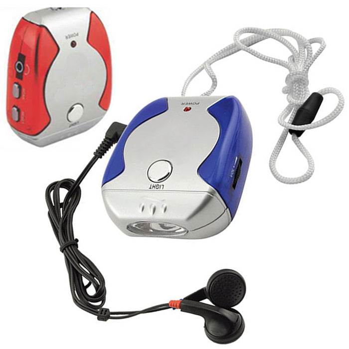 2 X Portable FM Radio Scanner Flashlight Lanyard Stereo Earbuds Battery Operated