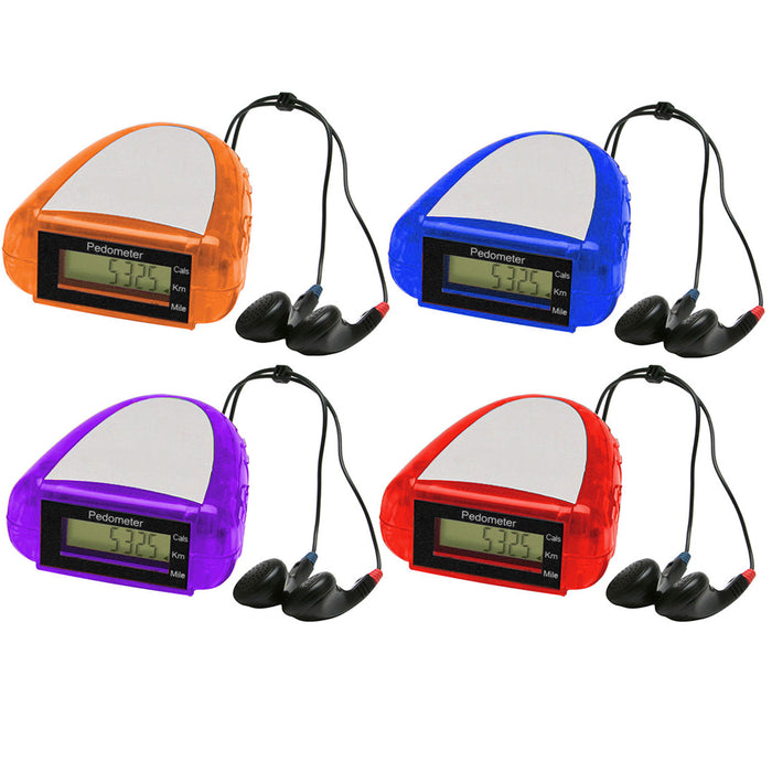 2 Pk Activity Tracker Pedometer FM Radio Scanner Stereo Earbuds Fitness Health