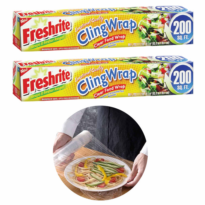 2 Pk Plastic Cling Wrap Stretch Food Cover Seal Fresh Clear Non-Toxic 400 SQ FT