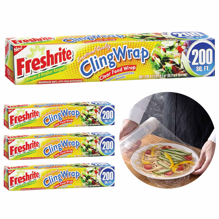 4 Pk Stretch Film Cling Wrap Fresh Food Cover Clear Non-Toxic Plastic 800 SQ FT
