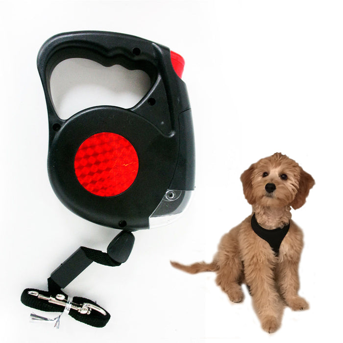 Retractable Dog Leash Black Automatic 15 Feet Long 4 LED Lights Strap Rope New