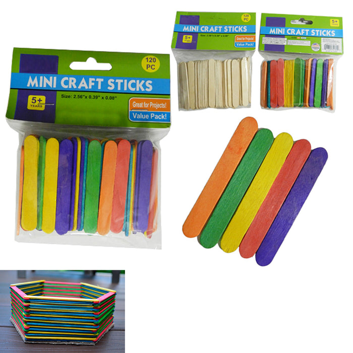 200 Pcs Popsicle Sticks Bulk Craft Flat Natural Wood Multi Colored 2.56" x 0.39"
