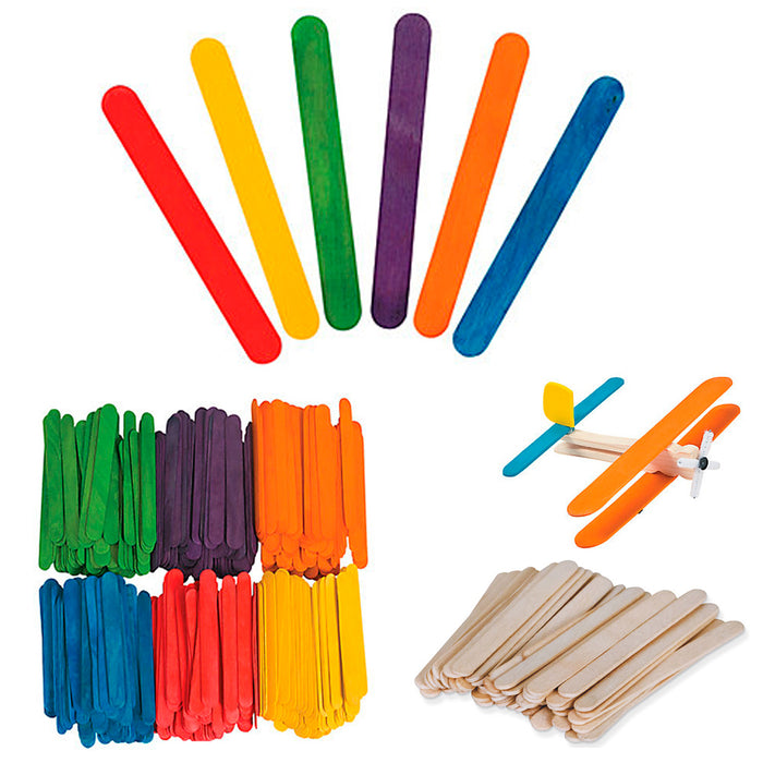 200 Pcs Popsicle Sticks Bulk Craft Flat Natural Wood Multi Colored 2.56 x  0.39