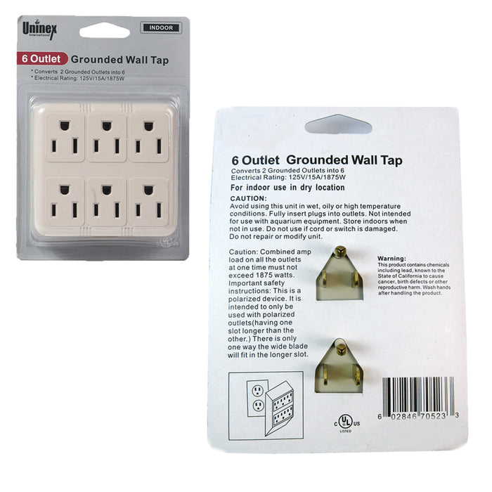 4Pk Grounded Wall Outlet Tap Charger Power Adapter Electrical 6 Way Plug AC 125V