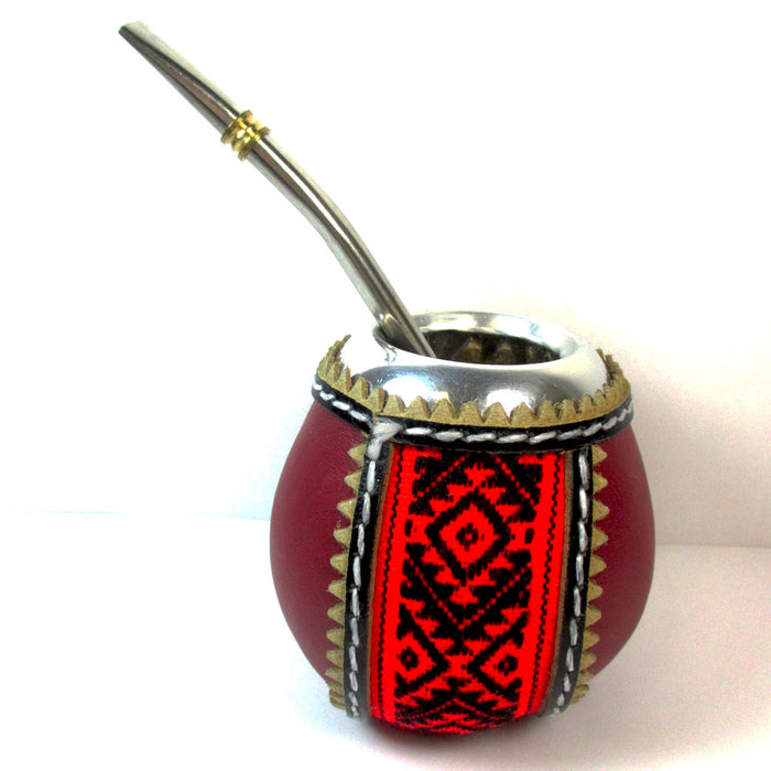 PAMPAS MATE WITH CROSS IS LINED IN LEATHER MATE GOURD WITH STRAW KIT DRINK 3259R