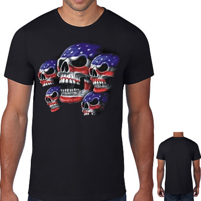 Mens Tshirt American Warrior Flag Skull T-Shirt Army Military Tee Top Black S