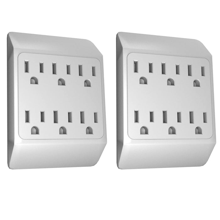 2pc 6 Outlet Wall Tap Grounded Power Adapter Port Indoor AC Plug Surge Protector