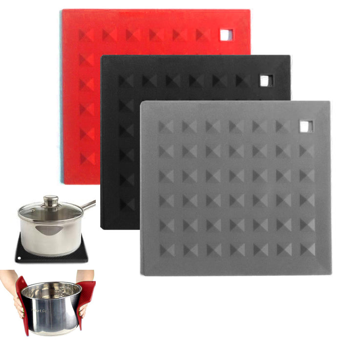 4 Pc Silicone Pot Holder Trivet Heat Resistant Non-Slip 7" Square Mats Placemats