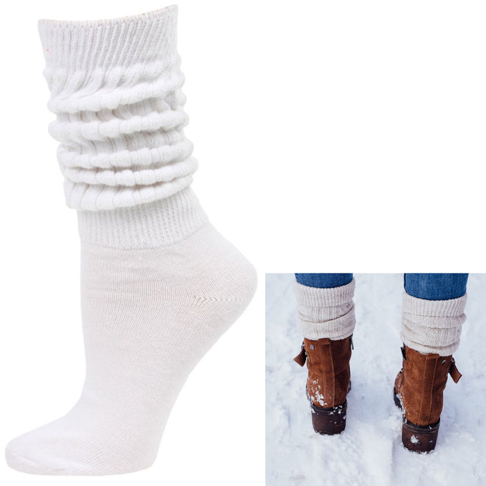 6 Pairs Slouch Socks Women's Scrunch Hooters Socks Cotton Cozy White Size 9-11