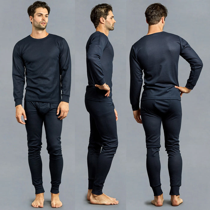 Mens Thermal Underwear Set Knocker Long Sleeve Pajamas Pants Sleep Navy Size XL