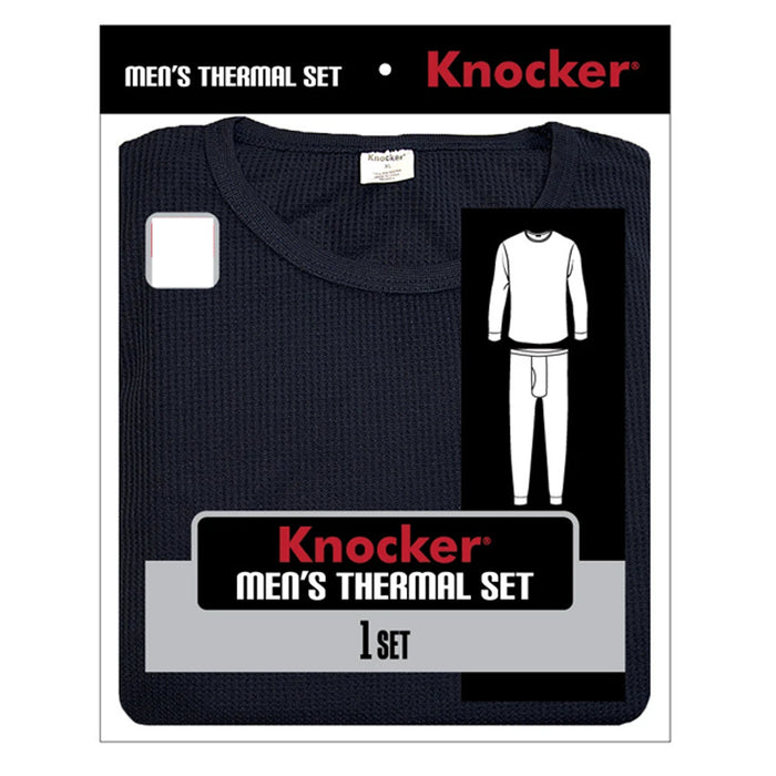 Mens Thermal Underwear Set Knocker Long Sleeve Pajamas Pants Sleep Navy Size 3XL