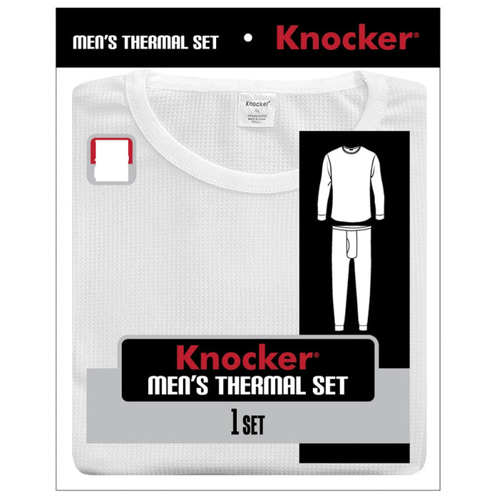 Mens Thermal Underwear Set Knocker Long Sleeve Pajamas Pants Sleep White Size XL