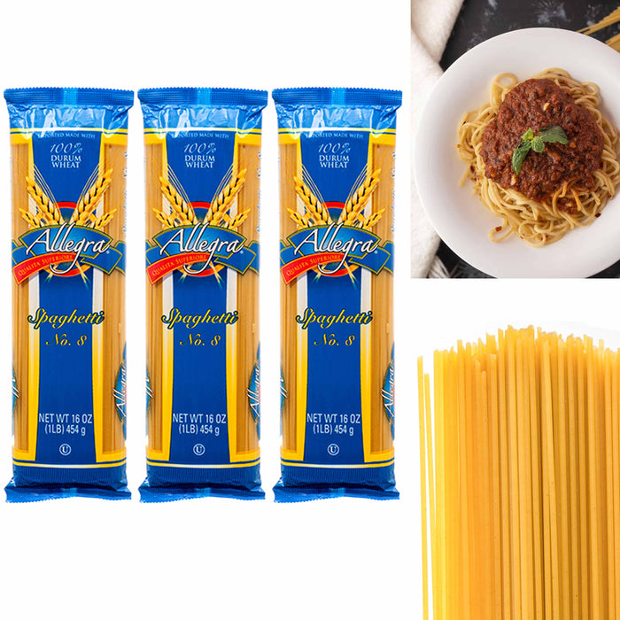 3 Packs Pasta Noodles 100% Durum Wheat Allegra Italian Spaghetti Carbonara 16oz