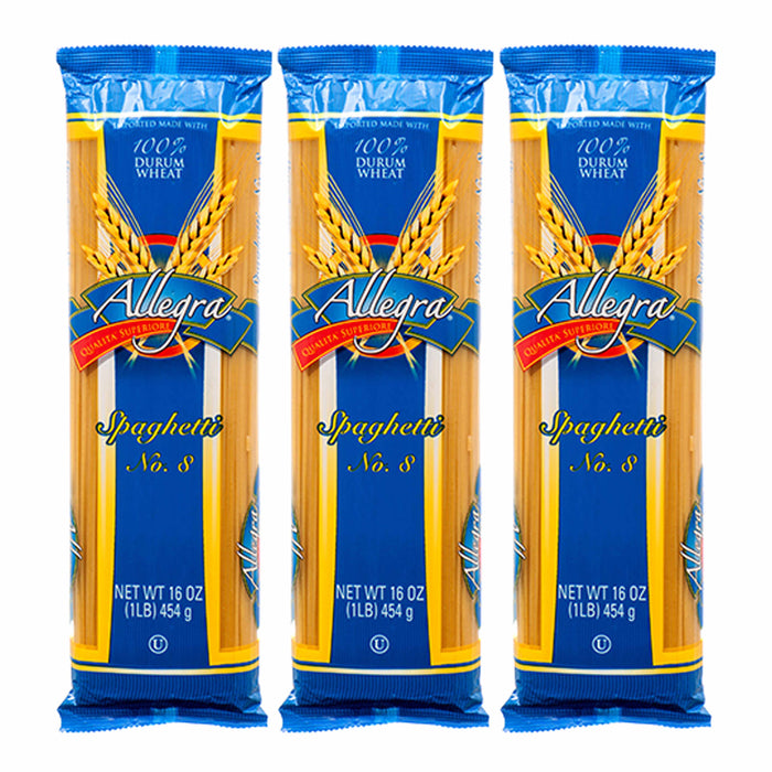 3 Packs Pasta Noodles 100% Durum Wheat Allegra Italian Spaghetti Carbonara 16oz