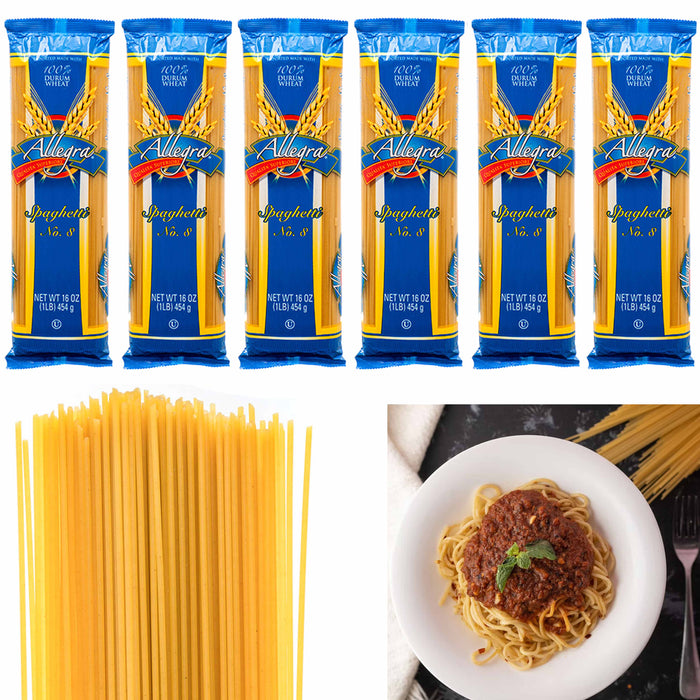 6 Packs Allegra Spaghetti Pasta Noodles 100% Durum Wheat Carbonara Italian 16oz