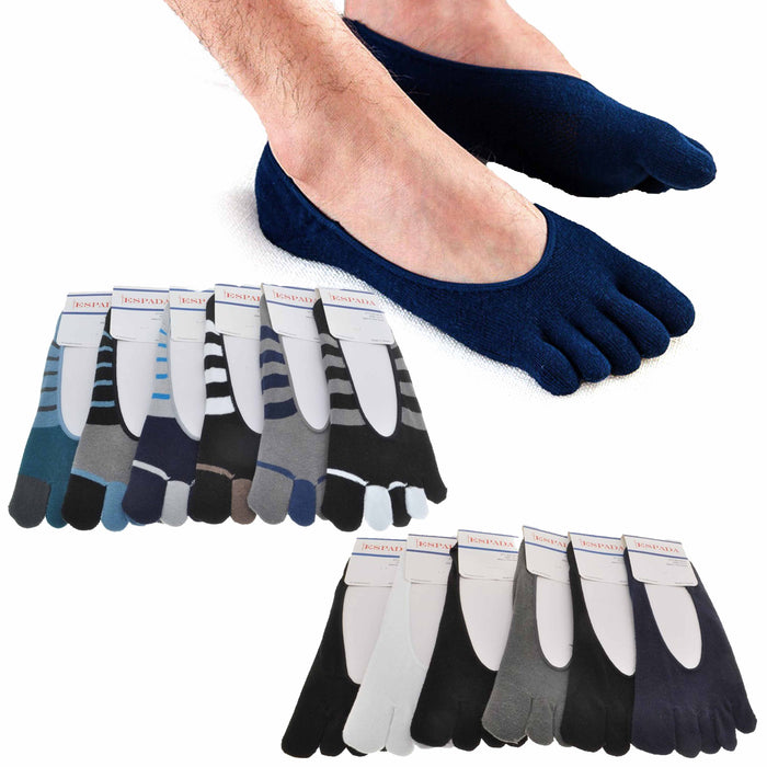 6 Pack Men Cotton Low Cut Toe Socks 5 Finger No Show Invisible Sports Run 10-13