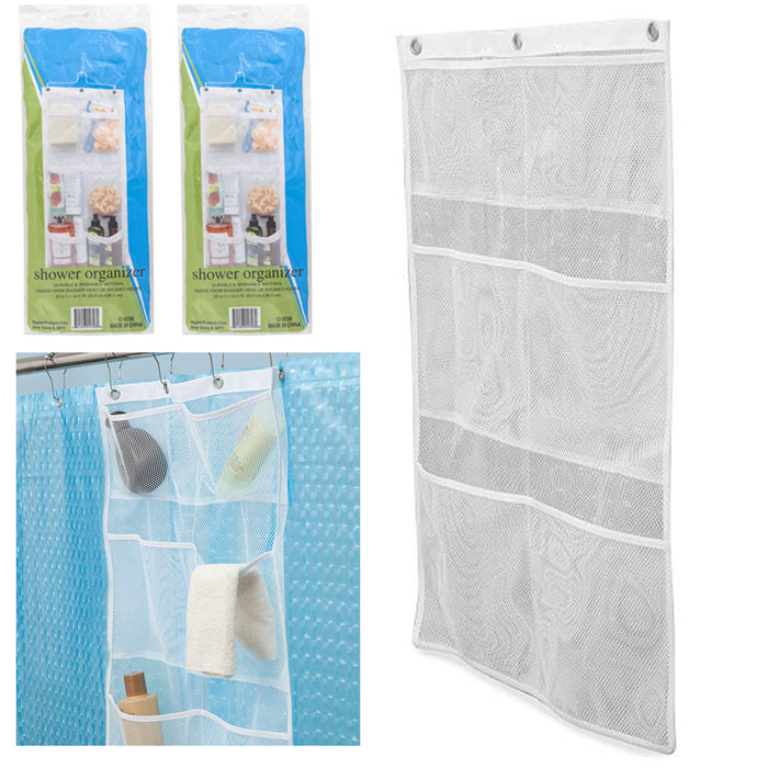 2 X Shower Organizer 6-Pocket Bathroom Caddy Tub Hanging Mesh Storage Bag 25"H