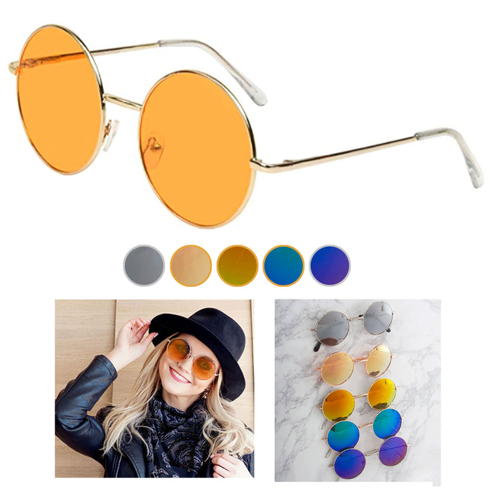 1 Retro Round Sunglasses Shades John Lennon Hippie Gold Silver Frame Lens Party