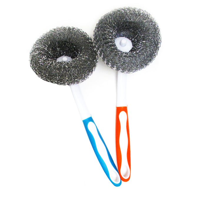 2 Pack Stainless Steel Pan Brush Wire Metal Sponge Scrubber Cleaner Holder 10"