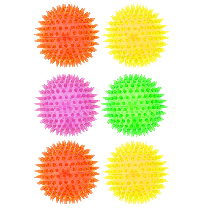 6 Pack Pet Squeaky Chewing Balls Bright Spike Fetching Dogs Play Chew Toys Spiky