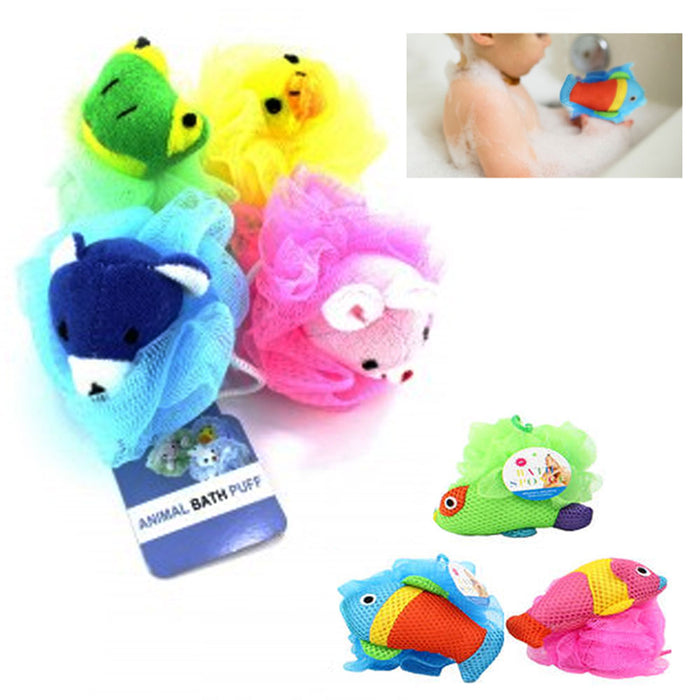 4 Baby Kids Sponges Mesh Sponge Puff Stuffed Animal Bath Scrub Toy Shower Loofah