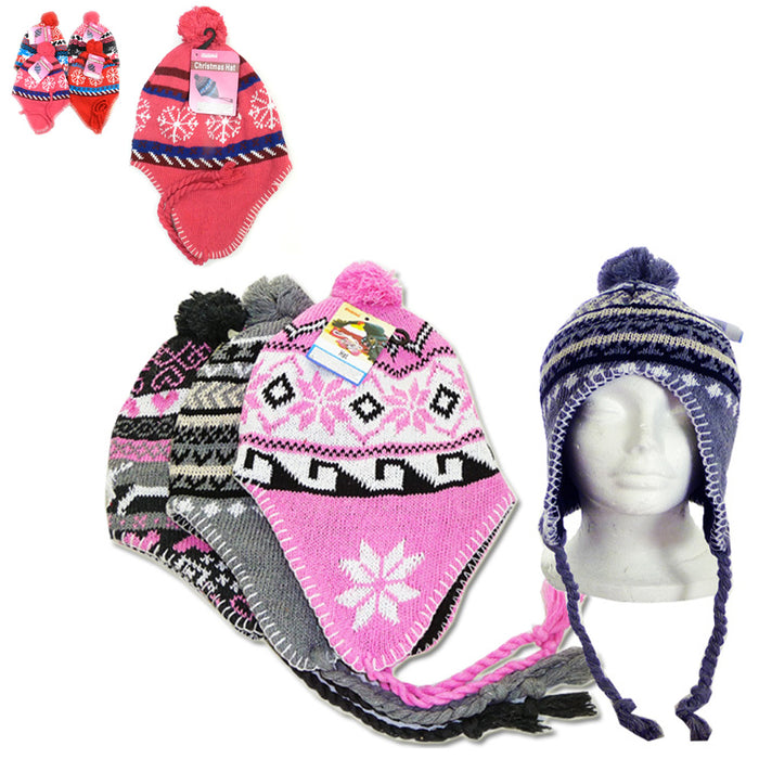1 Unisex Peruvian Winter Ear Flap Muff Ski Hat Kids Teens Skully Beanie Cap Snow