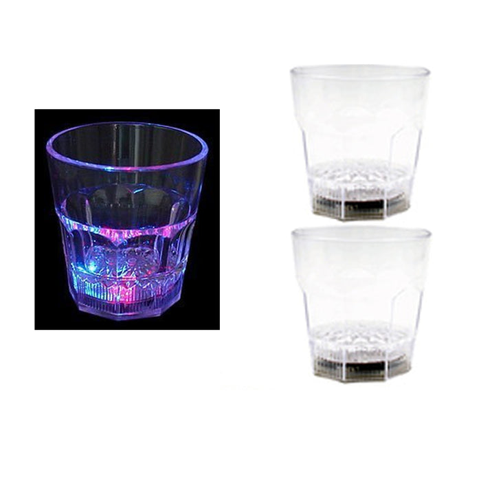2 Multi Color Flashing LED Light Up Shot Glasses Drink Tumbler Cup Barware Party