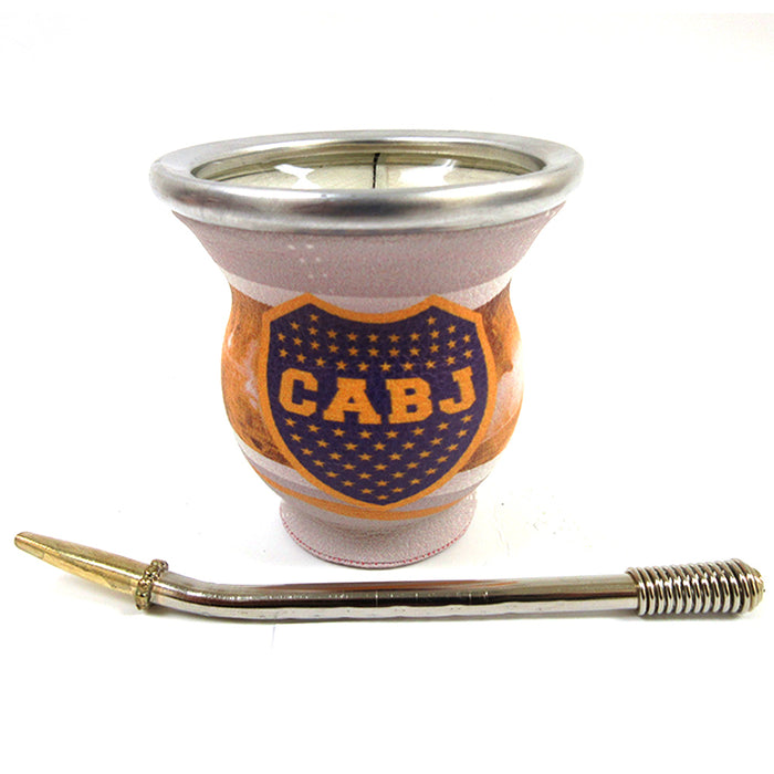 1 Yerba Mate Gourd Bombilla Metal Straw Matero Boca Juniors CABJ Glass Cup 0814