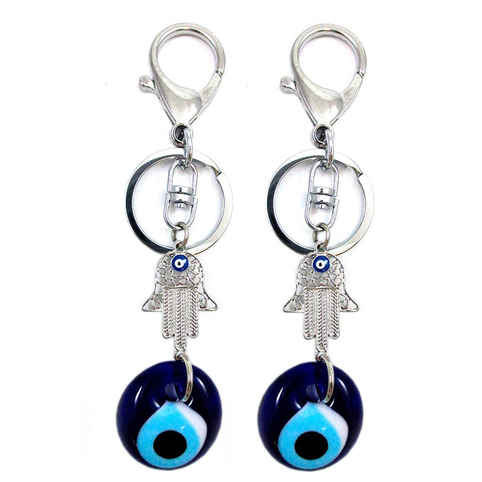 2PC Evil Eye Hamsa Hand Fatima Keychains Protection Blue Charm Lucky Kabbalah