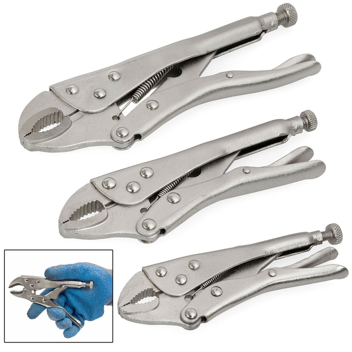 3 X QUAILTY Locking Plier Long Nose Curved Jaw Mole Grip Clamp Wrench 5" 7" 10"