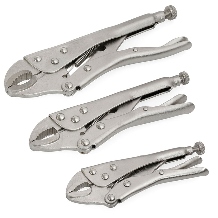 3 X QUAILTY Locking Plier Long Nose Curved Jaw Mole Grip Clamp Wrench 5" 7" 10"