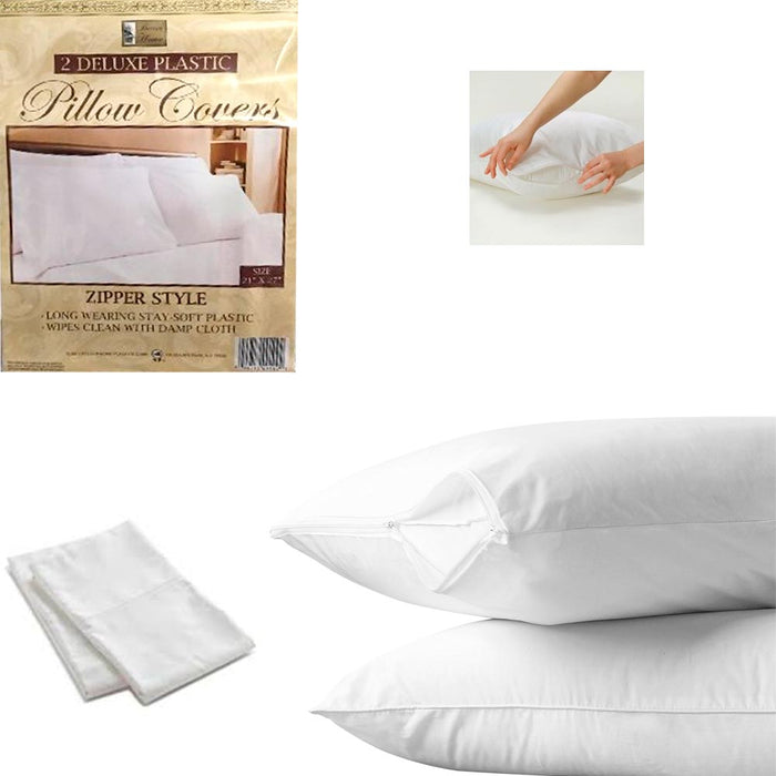 12 White Hotel Pillow Plastic Cover Case Waterproof Zipper Protector Bed 21"X27"