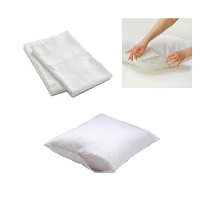 2 White Hotel Pillow Plastic Cover Case Waterproof Zipper Protector Bed 21"X27"