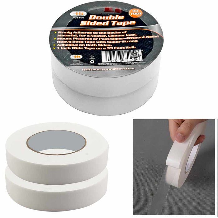 2 Rolls Double Sided Tape Transparent Heavy Duty Mounting Adhesive 33Ft x1" Wide