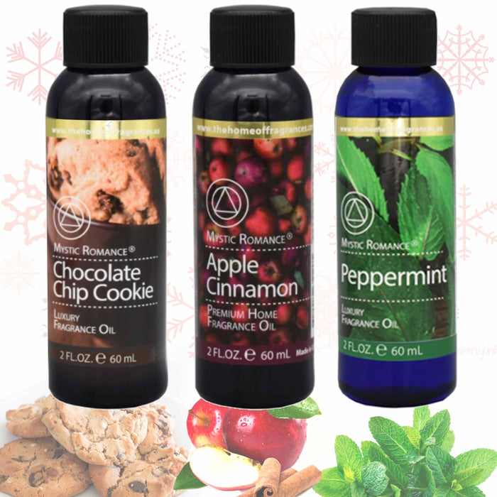 3 X Holiday Fragrance Oils Peppermint Apple Cinnamon Cookie Scent Home Aroma 2oz