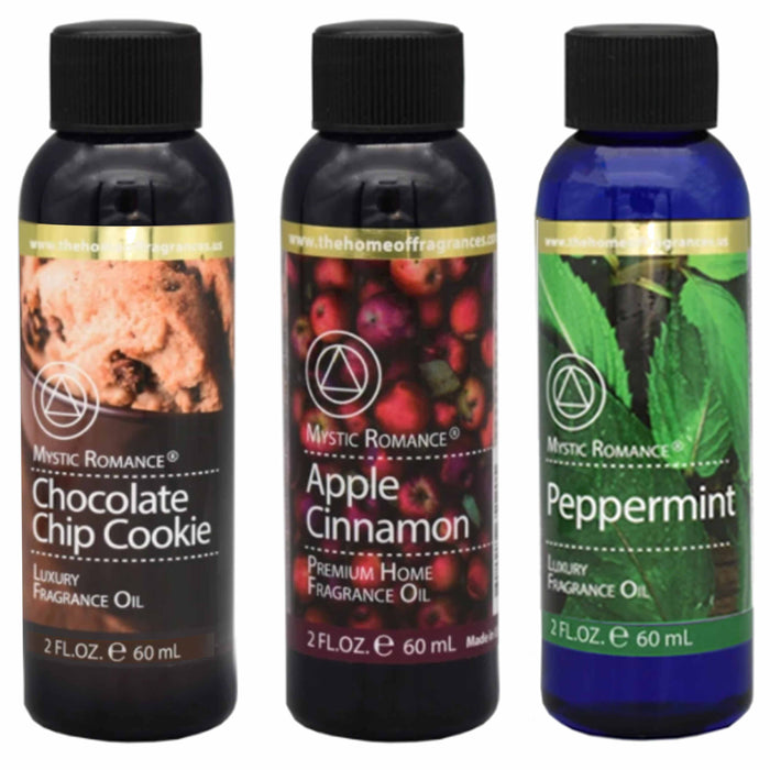 3 X Holiday Fragrance Oils Peppermint Apple Cinnamon Cookie Scent Home Aroma 2oz