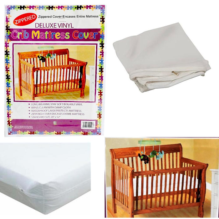 Crib Size Zippered Mattress Cover Vinyl Toddler Bed Allergy Dust Bug Protector !