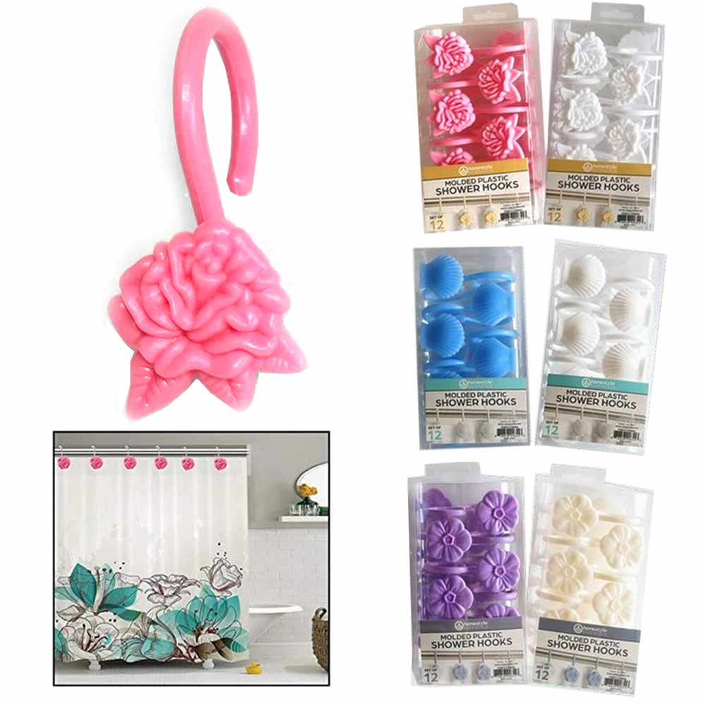 24 Pc Clear Shower Hooks Rings Plastic Curtain Rod Clips Round Drapes  Bathroom
