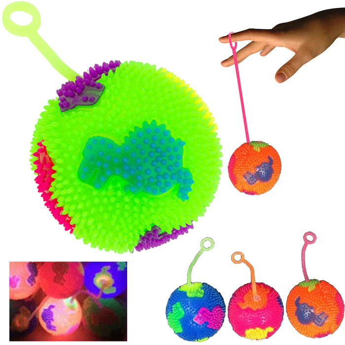 4 Pc LED Spiky Ball Light Up Yoyo Toy Squeak Flashing Dino Kids Fun Party Gifts