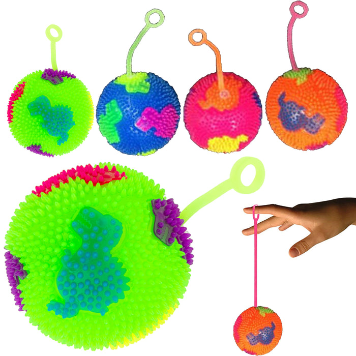 4 Pc LED Spiky Ball Light Up Yoyo Toy Squeak Flashing Dino Kids Fun Party Gifts