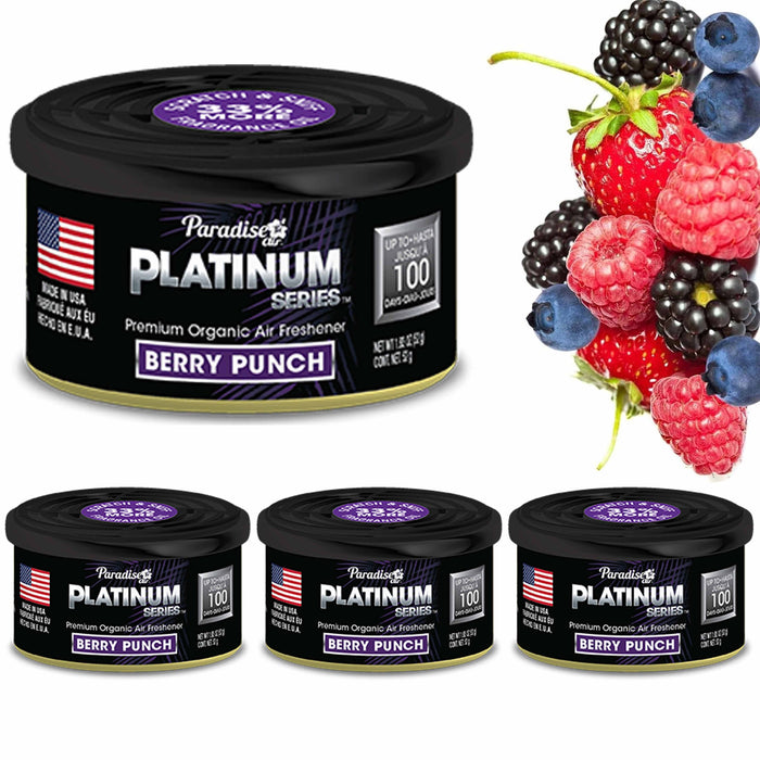 4 Pc Paradise Platinum Organic Air Freshener Fiber Can Lasting Scent Berry Punch