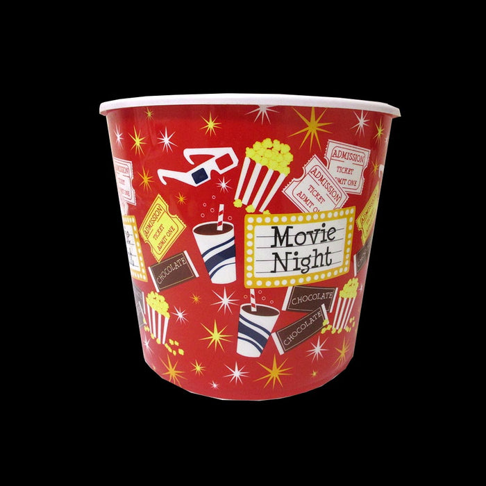 Popcorn Bowl Bucket Retro Style Reusable Plastic Container Movie Theater 8" Tall