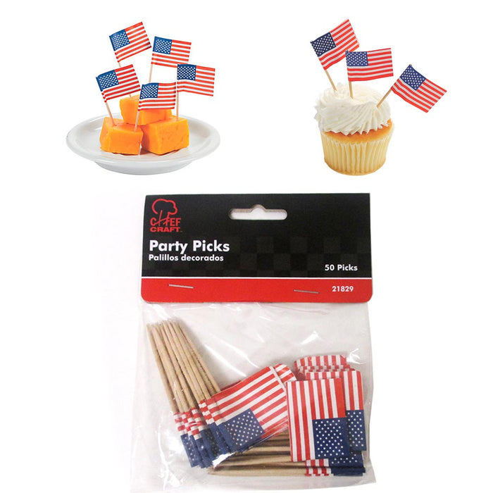50pc Mini American Flag Toothpicks Party Cupcake Decoration Sandwich Picks Stick