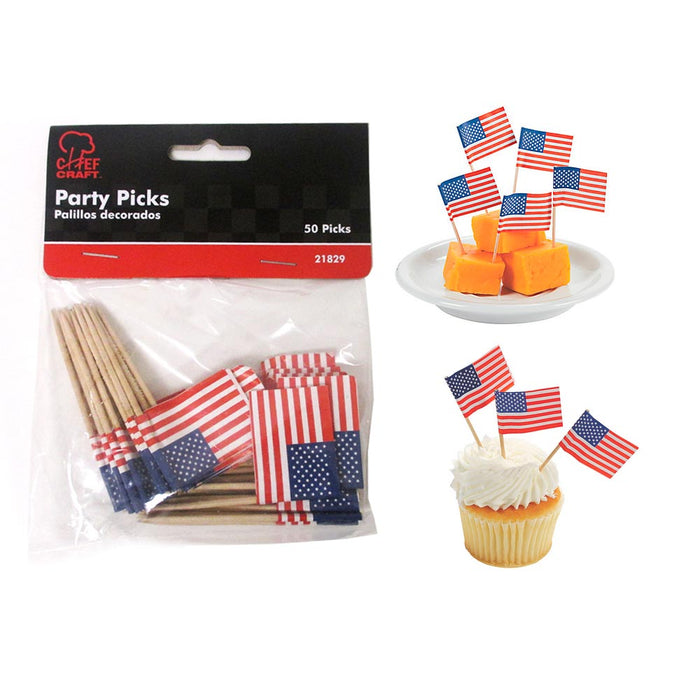 50pc Mini American Flag Toothpicks Party Cupcake Decoration Sandwich Picks Stick