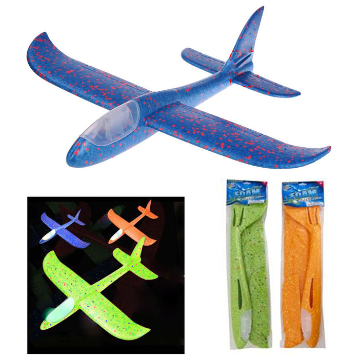 2 Kids Foam Flying Plane Light Up Hand Toy Aeroplane Model Outdoor Launch Glider