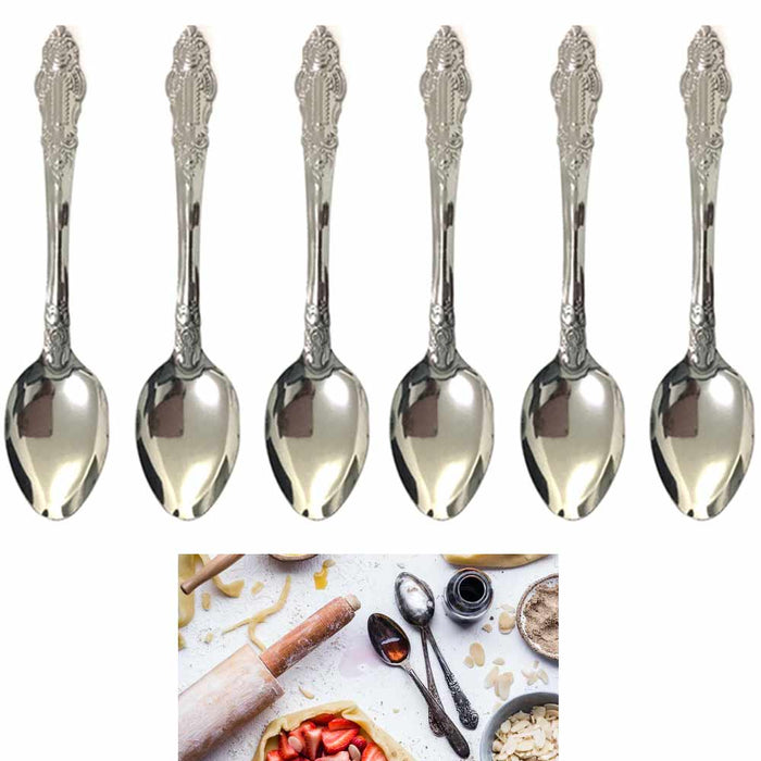 6 Pc Stainless Steel Dinner Spoons Flatware Set Silverware Cutlery Soup Utensil