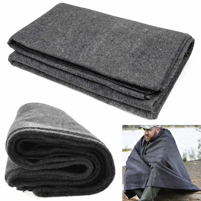 2 Pc Camping Outdoor Blanket Recycled Cotton Wool Winter Military Survival 76"