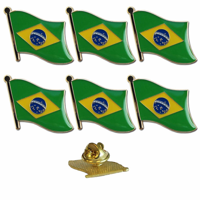 6 Pc World Cup Brazil Flag Lapel Pin Enamel Souvenir Hat Men Women Patriotic