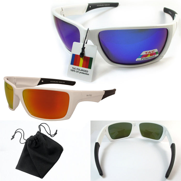 AllTopBargains Men Polarized Sunglasses Blue Orange Mirror Lens Anti-Glare Fishing Glasses Bike, Men's, Size: One size, White